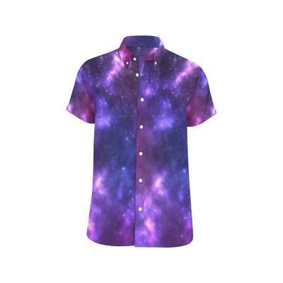 Celestial Purple Blue Galaxy Men's Short Sleeve Button Up Shirt