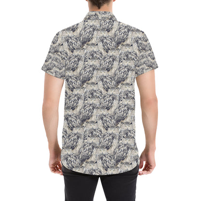 Owl Realistic Themed Design Print Men's Short Sleeve Button Up Shirt