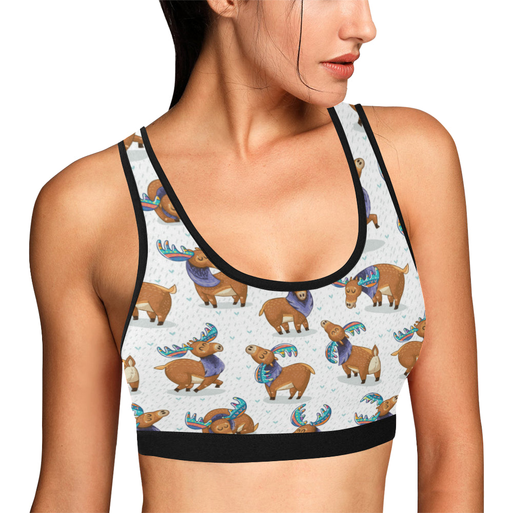 Moose Cute Pattern Print Design 01 Sports Bra