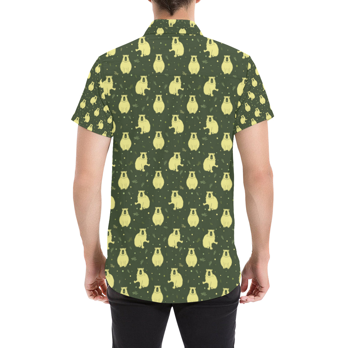Capybara Pattern Print Design 03 Men's Short Sleeve Button Up Shirt