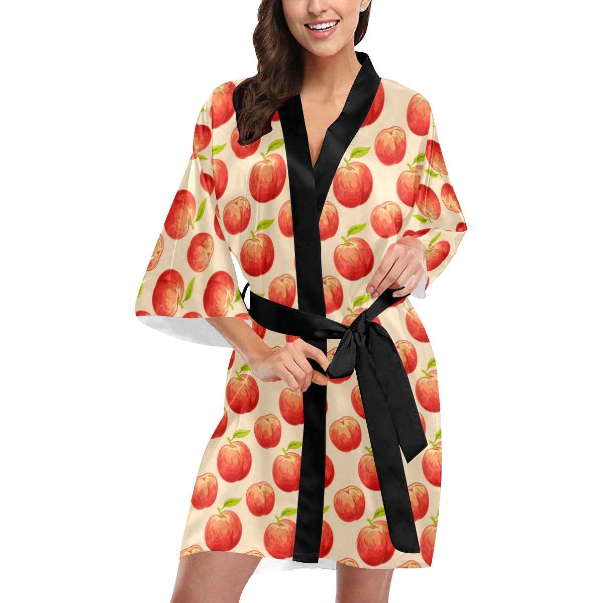 Peach Pattern Print Design A03 Women's Short Kimono