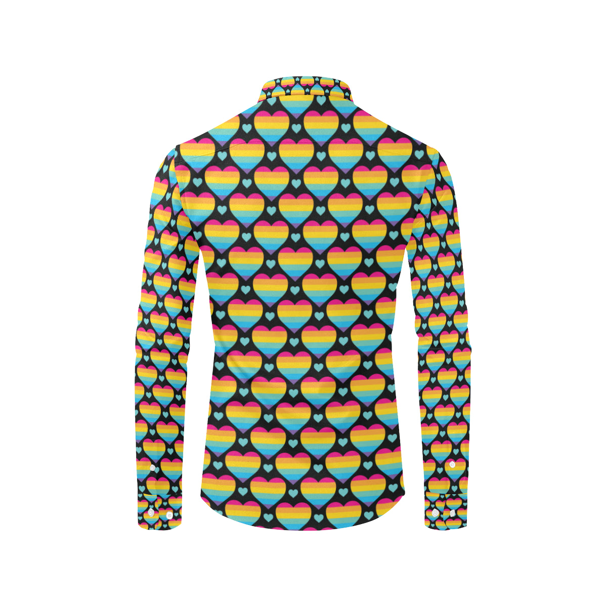 Rainbow Heart Print Pattern Men's Long Sleeve Shirt