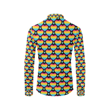 Rainbow Heart Print Pattern Men's Long Sleeve Shirt