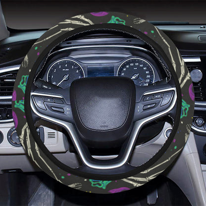 Dinosaur Skull Color Print Pattern Steering Wheel Cover with Elastic Edge