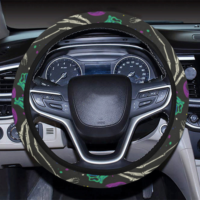 Dinosaur Skull Color Print Pattern Steering Wheel Cover with Elastic Edge