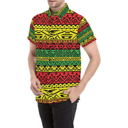 Rastafarian Pattern Print Design A02 Men's Short Sleeve Button Up Shirt