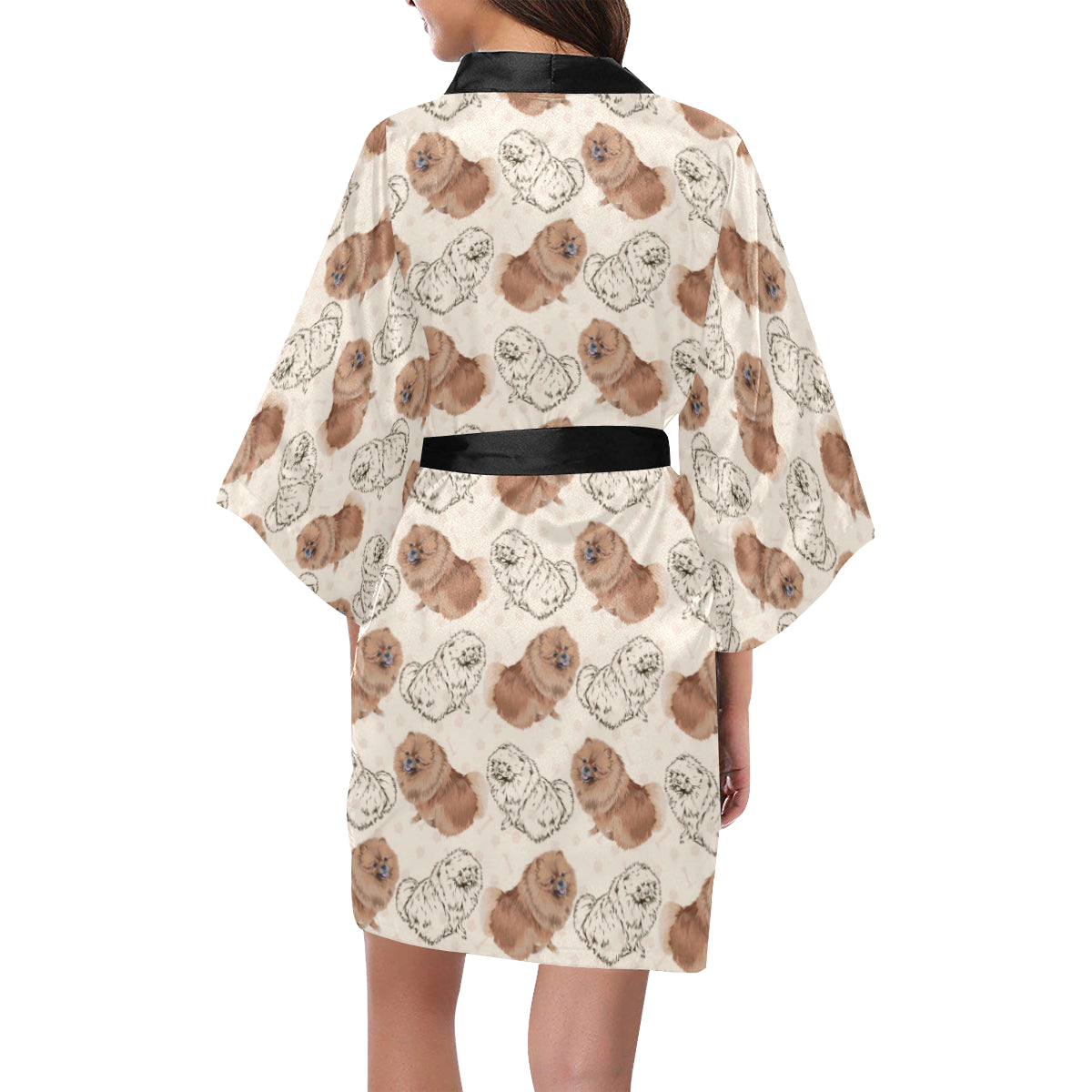 Pomeranians Pattern Print Design A01 Women's Short Kimono