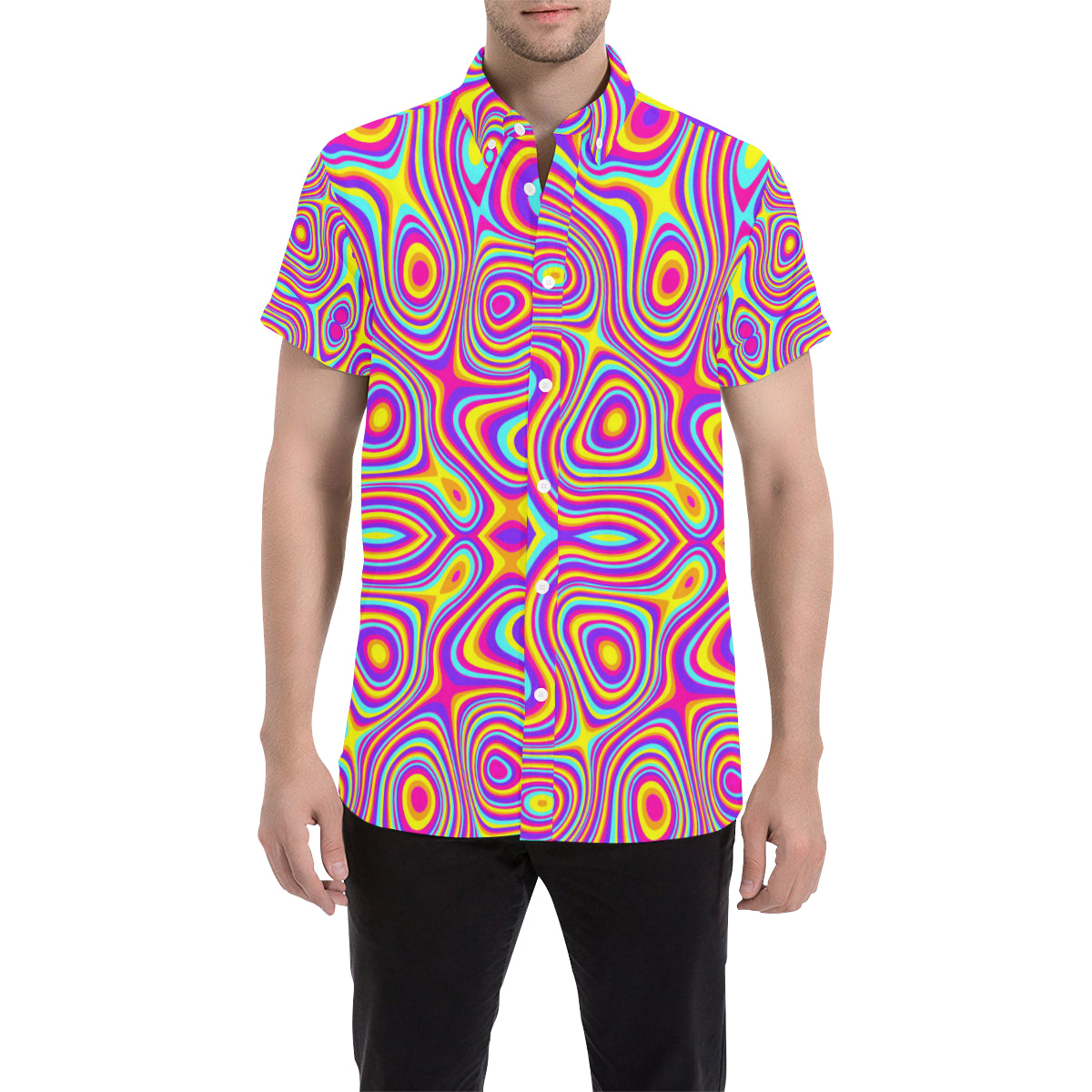 Liquid Pattern Print Design 06 Men's Short Sleeve Button Up Shirt