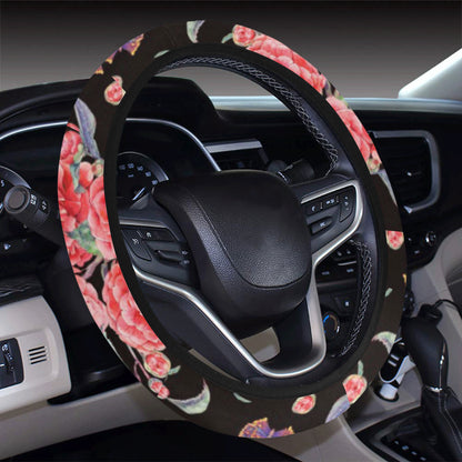 Camellia Pattern Print Design CM03 Steering Wheel Cover with Elastic Edge