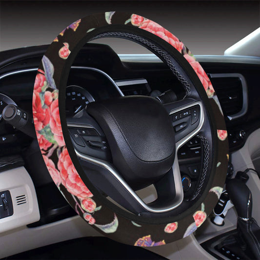 Camellia Pattern Print Design CM03 Steering Wheel Cover with Elastic Edge