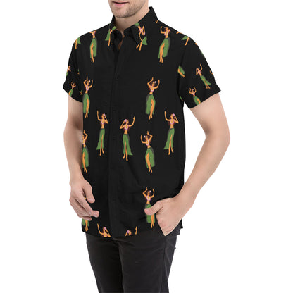 Hula Dancers Girl Pattern Print Design 01 Men's Short Sleeve Button Up Shirt