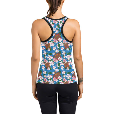 Sea Turtle Pink Hibiscus Hawaiian Print Women's Racerback Tank Top