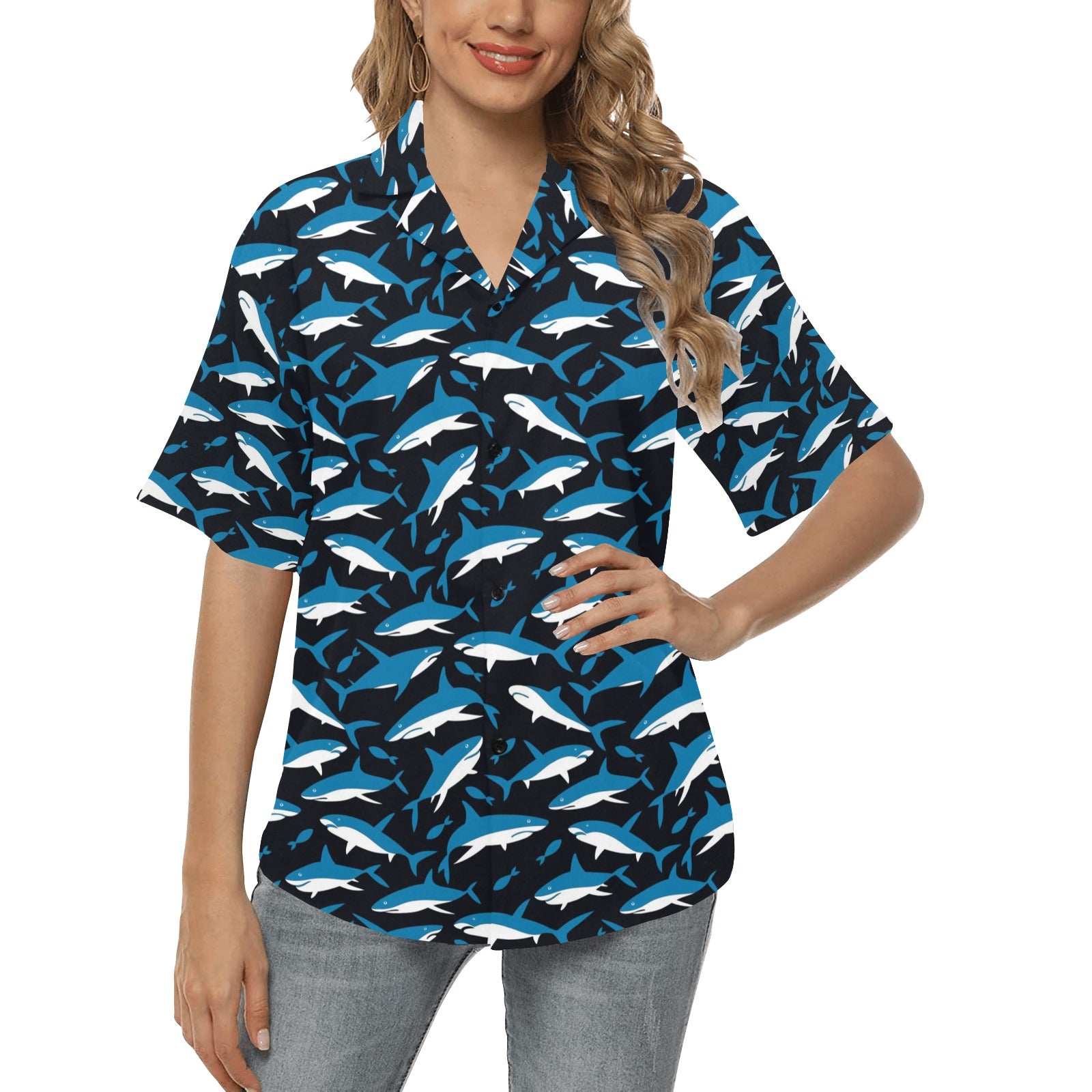 Shark Print Design LKS303 Women's Hawaiian Shirt