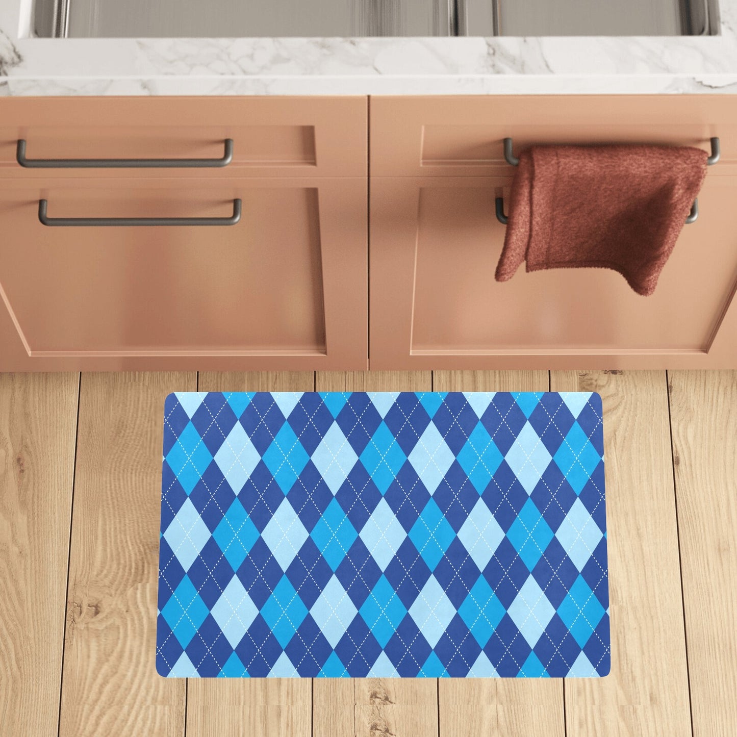 Argyle Blue Pattern Print Design 02 Kitchen Mat