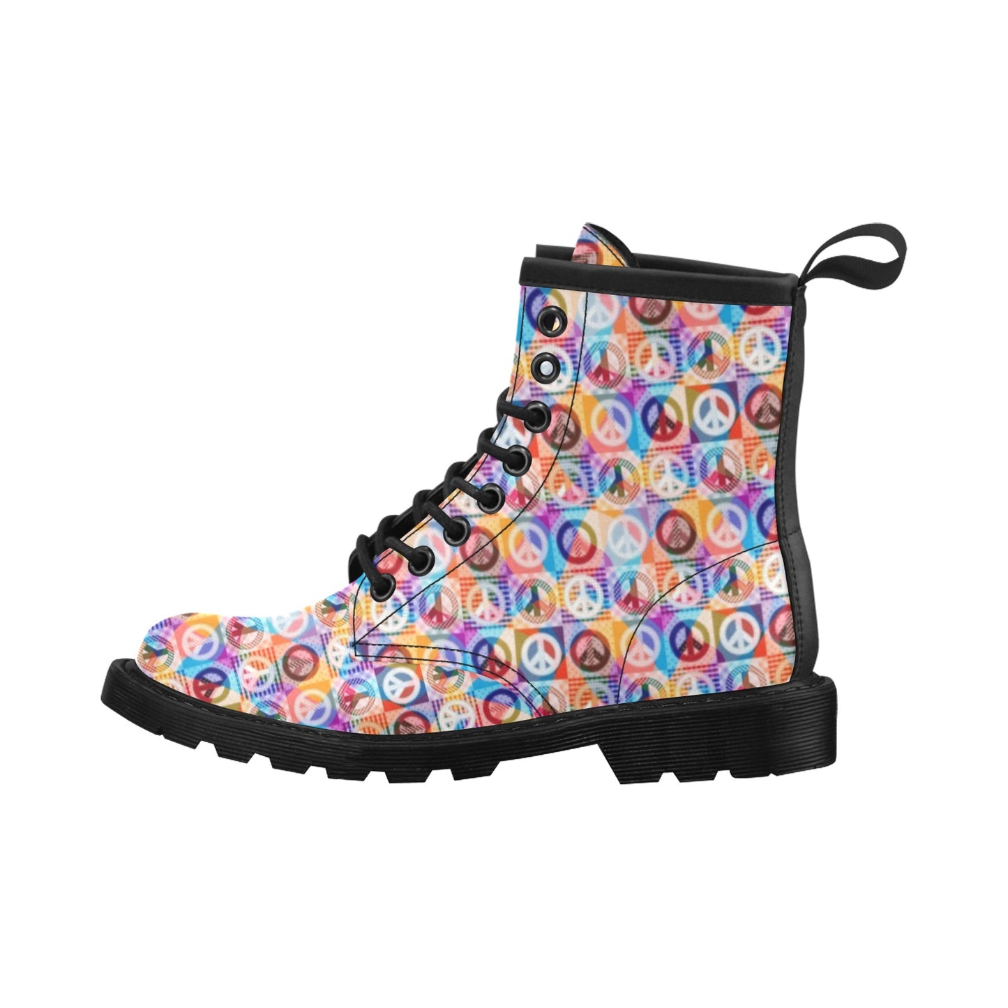 Peace Sign Patchwork Design Print Women's Boots
