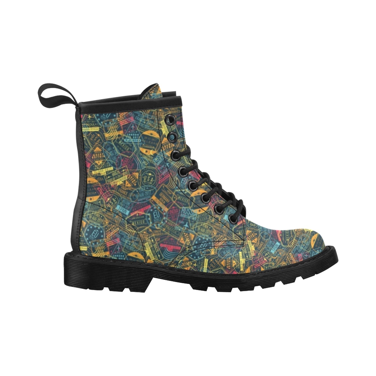 Travel Stamp Colorful Print Design LKS304 Women's Boots