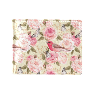 Bird Butterfly Pink Flower Print Pattern Men's ID Card Wallet