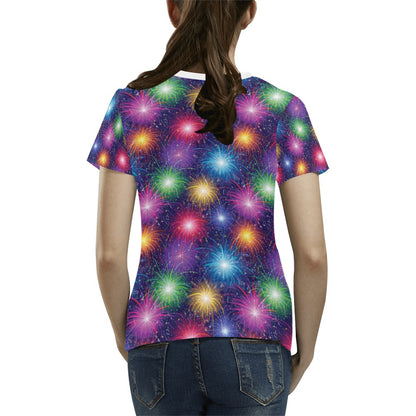 Firework Colorful Print Design LKS301 Women's  T-shirt