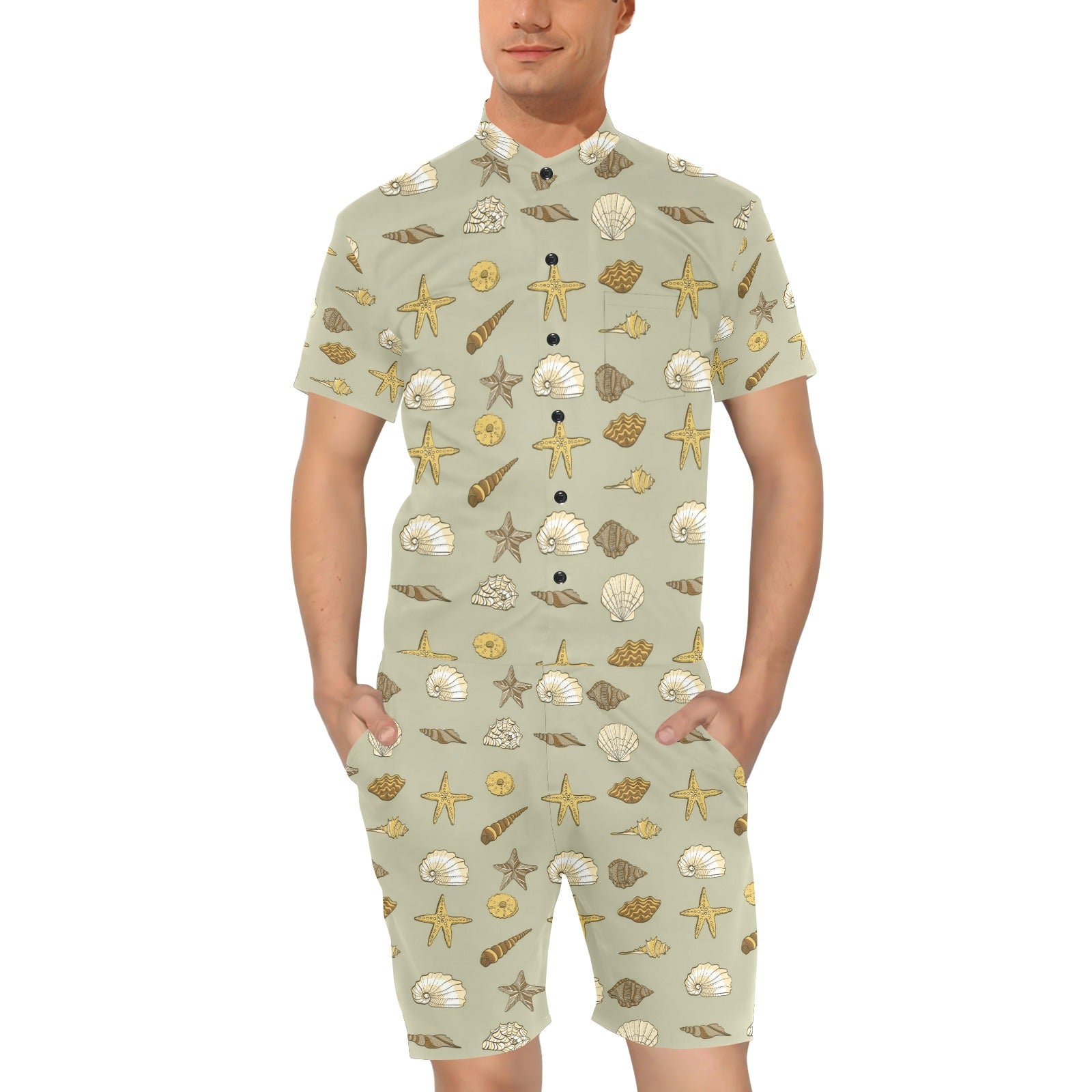 Seashell Beach Print Design LKS303 Men's Romper