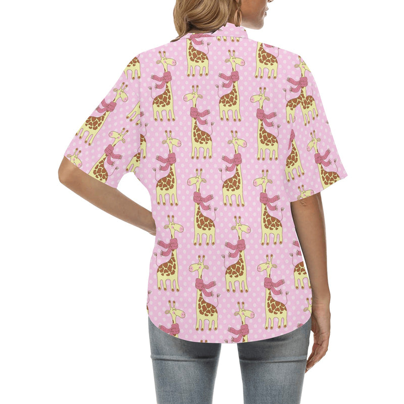 Giraffe Cute Pink Polka Dot Print Women's Hawaiian Shirt