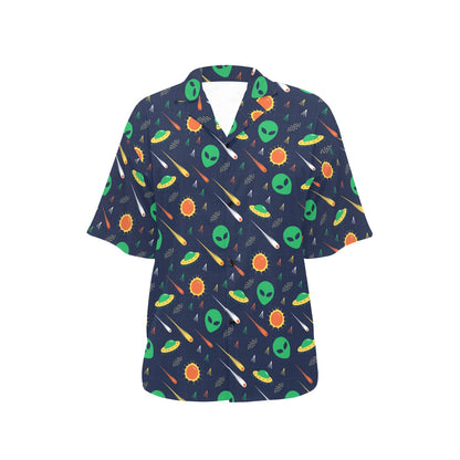 Alien UFO Pattern Print Design 05 Women's Hawaiian Shirt