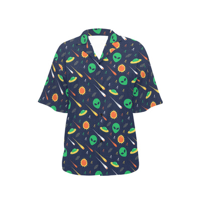 Alien UFO Pattern Print Design 05 Women's Hawaiian Shirt