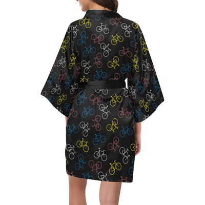 Bicycle Pattern Print Design 03 Women's Short Kimono