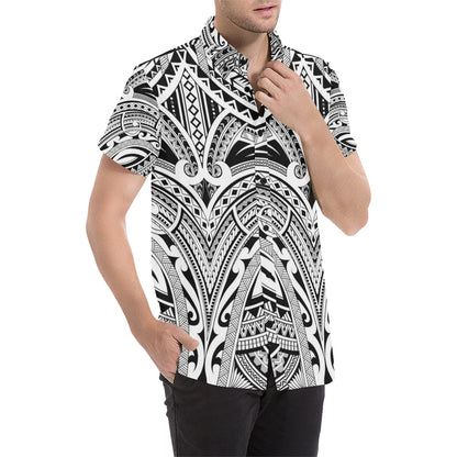 Maori Pattern Print Design 06 Men's Short Sleeve Button Up Shirt