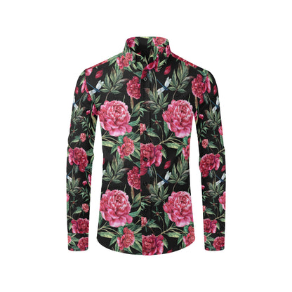 Peony Pattern Print Design PE04 Men's Long Sleeve Shirt