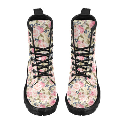 Floral Pink Butterfly Print Women's Boots