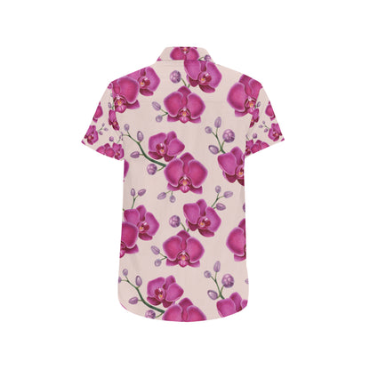 Orchid Pattern Print Design A02 Men's Short Sleeve Button Up Shirt