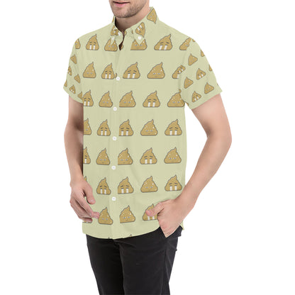 Poop Emoji Pattern Print Design A04 Men's Short Sleeve Button Up Shirt