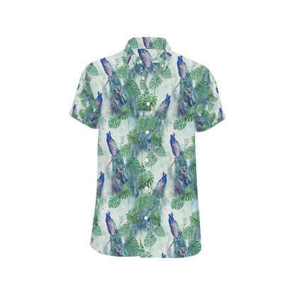 Peacock Pattern Print Design A02 Men's Short Sleeve Button Up Shirt
