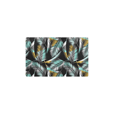 Gold Glitter Cyan Tropical Palm Leaves Kitchen Mat