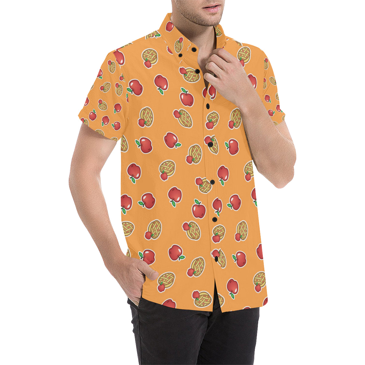 Apple Pie Pattern Print Design 02 Men's Short Sleeve Button Up Shirt