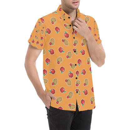 Apple Pie Pattern Print Design 02 Men's Short Sleeve Button Up Shirt