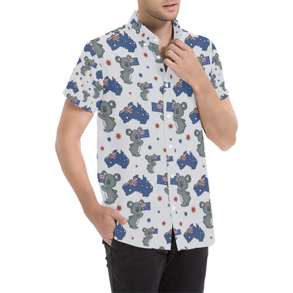 Koala Australia Day Themed Design Men's Short Sleeve Button Up Shirt