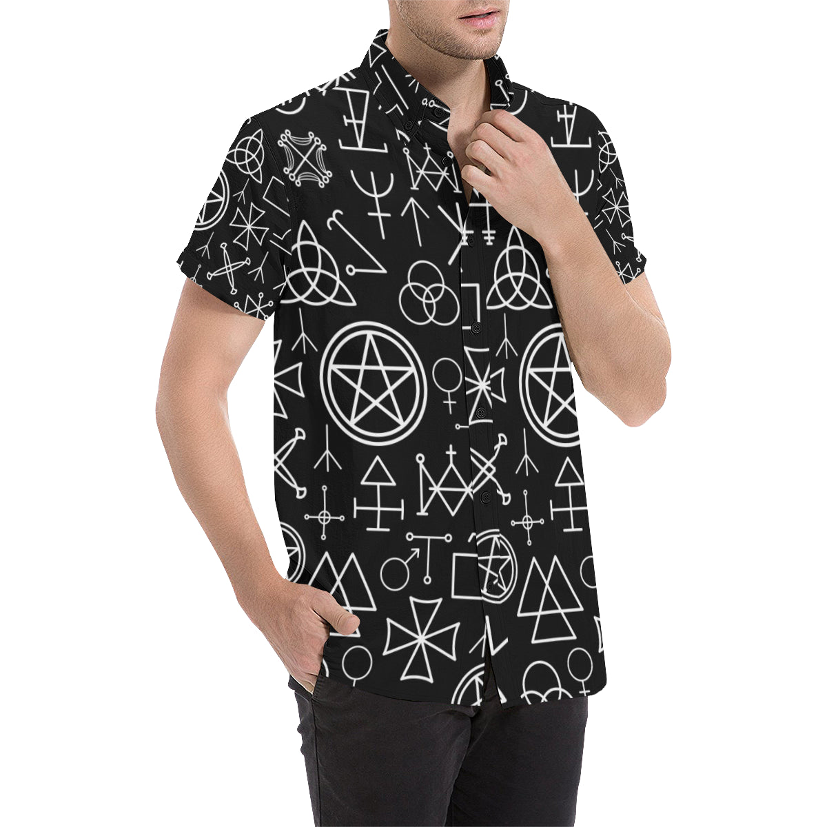 Pentagram Pattern Print Design A02 Men's Short Sleeve Button Up Shirt