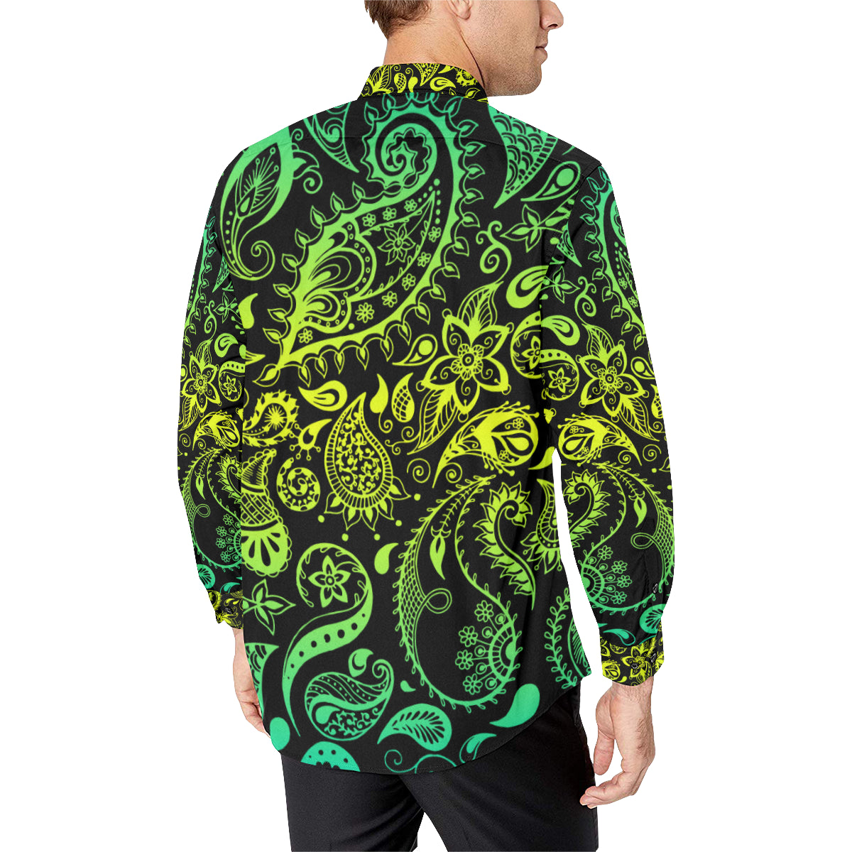 Paisley Green Design Print Men's Long Sleeve Shirt