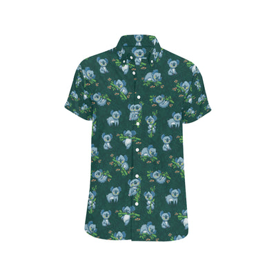 Koala Blue Design Print Men's Short Sleeve Button Up Shirt