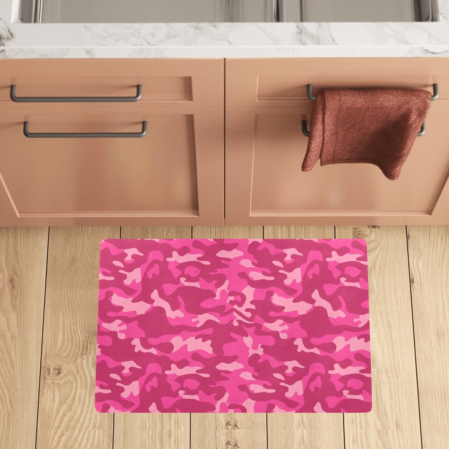 Camo Pink Pattern Print Design 01 Kitchen Mat