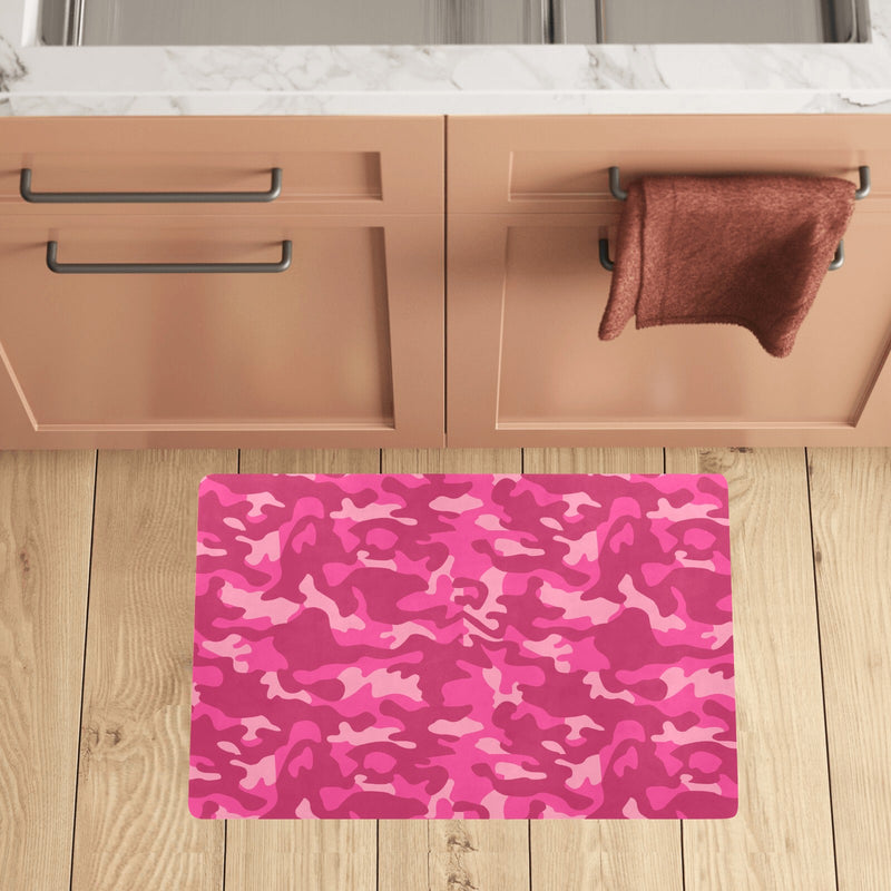 Camo Pink Pattern Print Design 01 Kitchen Mat