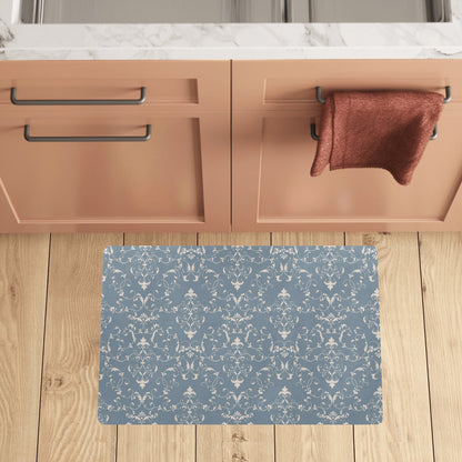 Damask Elegant Teal Print Pattern Kitchen Mat