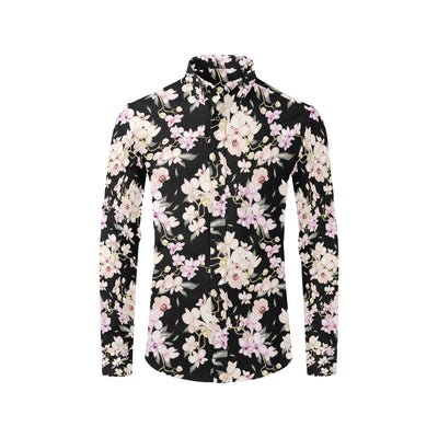 Orchid White Pattern Print Design OR03 Men's Long Sleeve Shirt