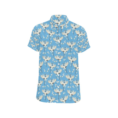 Crane Pattern Print Design 03 Men's Short Sleeve Button Up Shirt