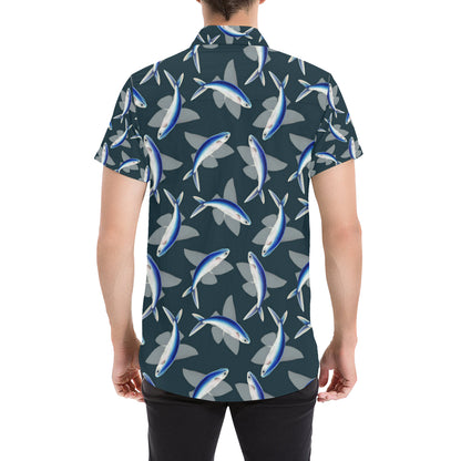 Flying Fish Pattern Print Design 04 Men's Short Sleeve Button Up Shirt