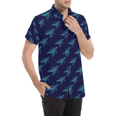 Sea Turtle Pattern Print Design T04 Men's Short Sleeve Button Up Shirt