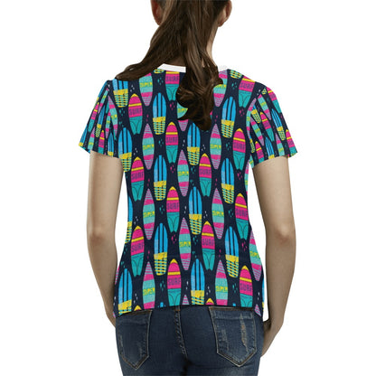 Surfboard Colorful Print Design LKS302 Women's  T-shirt