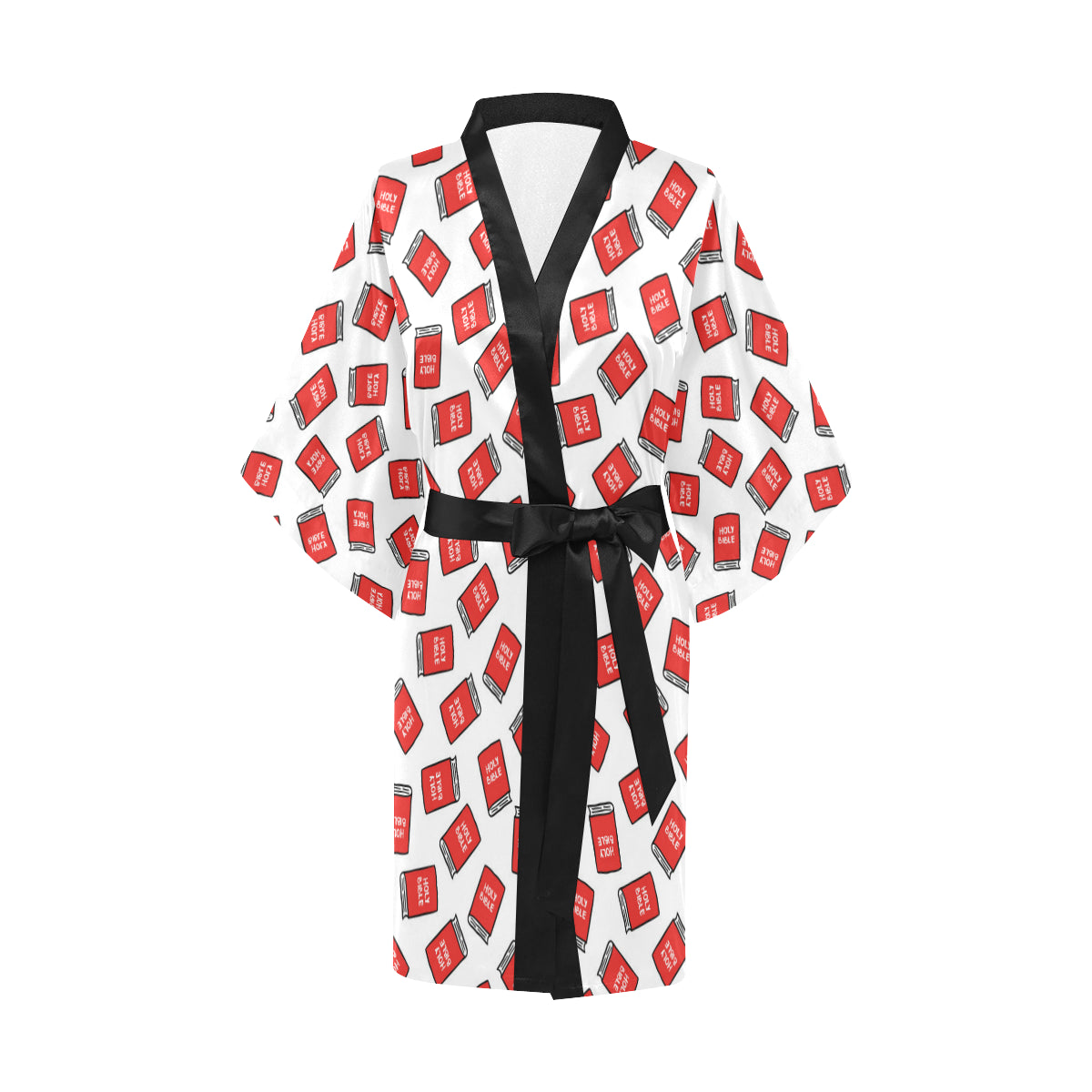 Bible Pattern Print Design 03 Women's Short Kimono