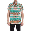 Navajo Style Print Pattern Men's Short Sleeve Button Up Shirt